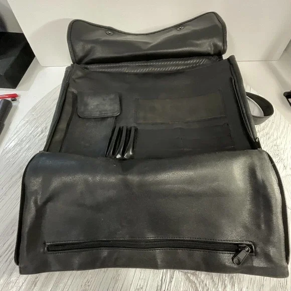 Black Leather Messenger Bag Magnetic Snap Button Close Shoulder Strap - Picture 6 of 16